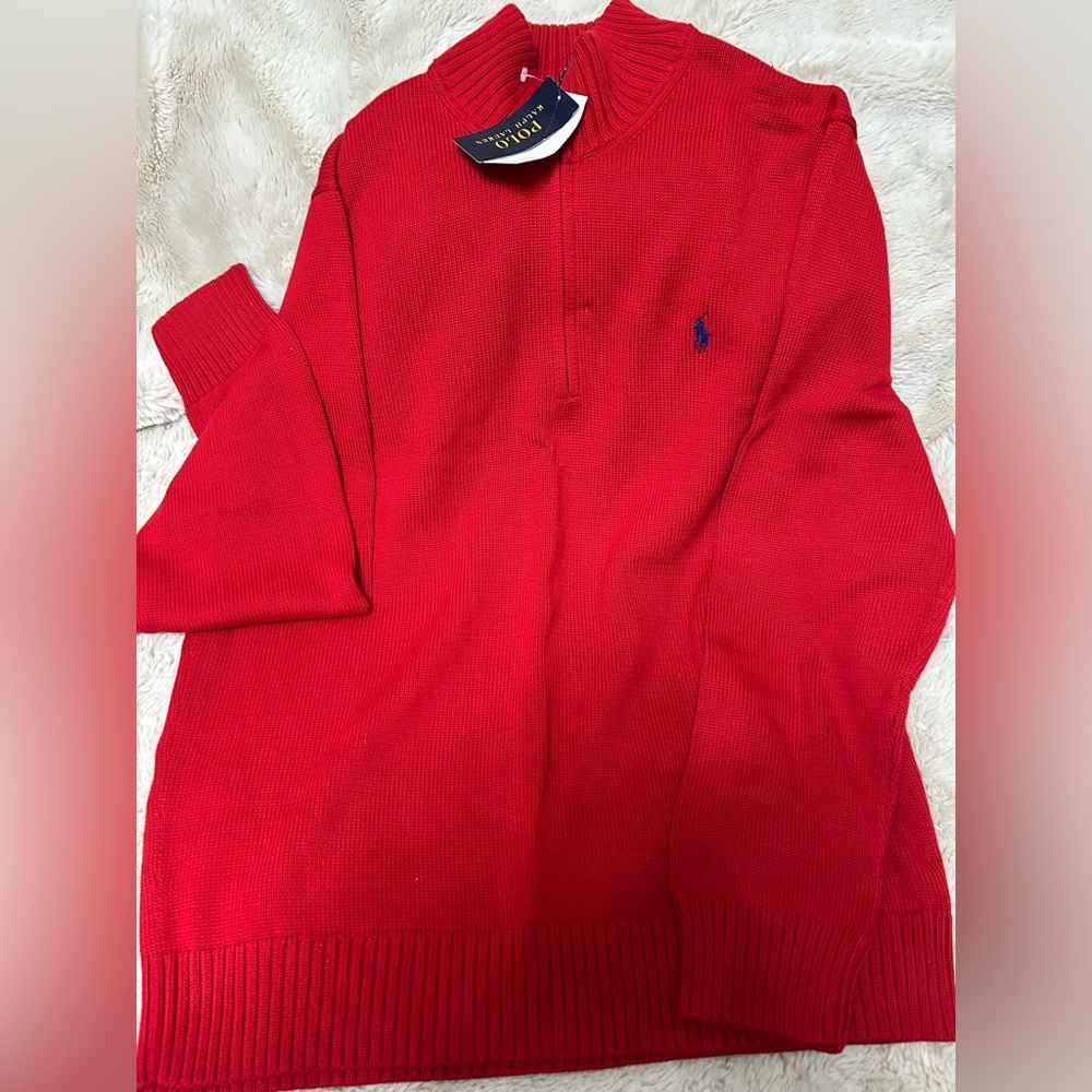 Polo by Ralph Lauren Men's Vibrant Red Zip-Up Sweater. NEW!!!!